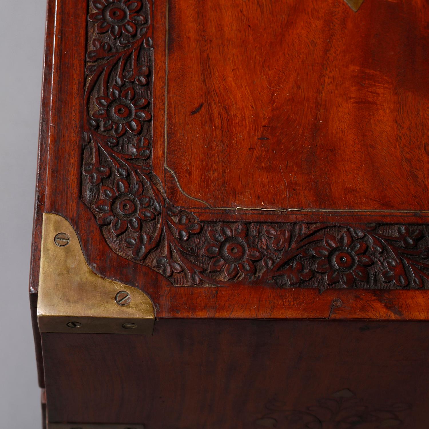 Persian Carved Mahogany and Damscene Four-Drawer Dowry Chest, 20th Century 1