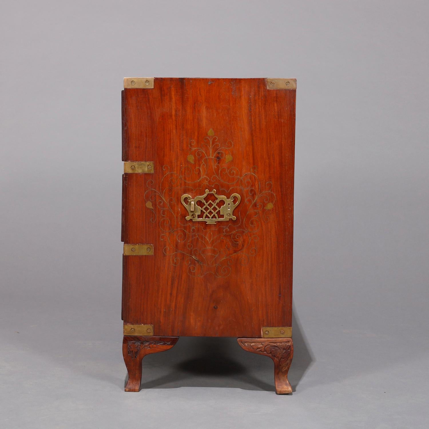 Persian Carved Mahogany and Damscene Four-Drawer Dowry Chest, 20th Century 2