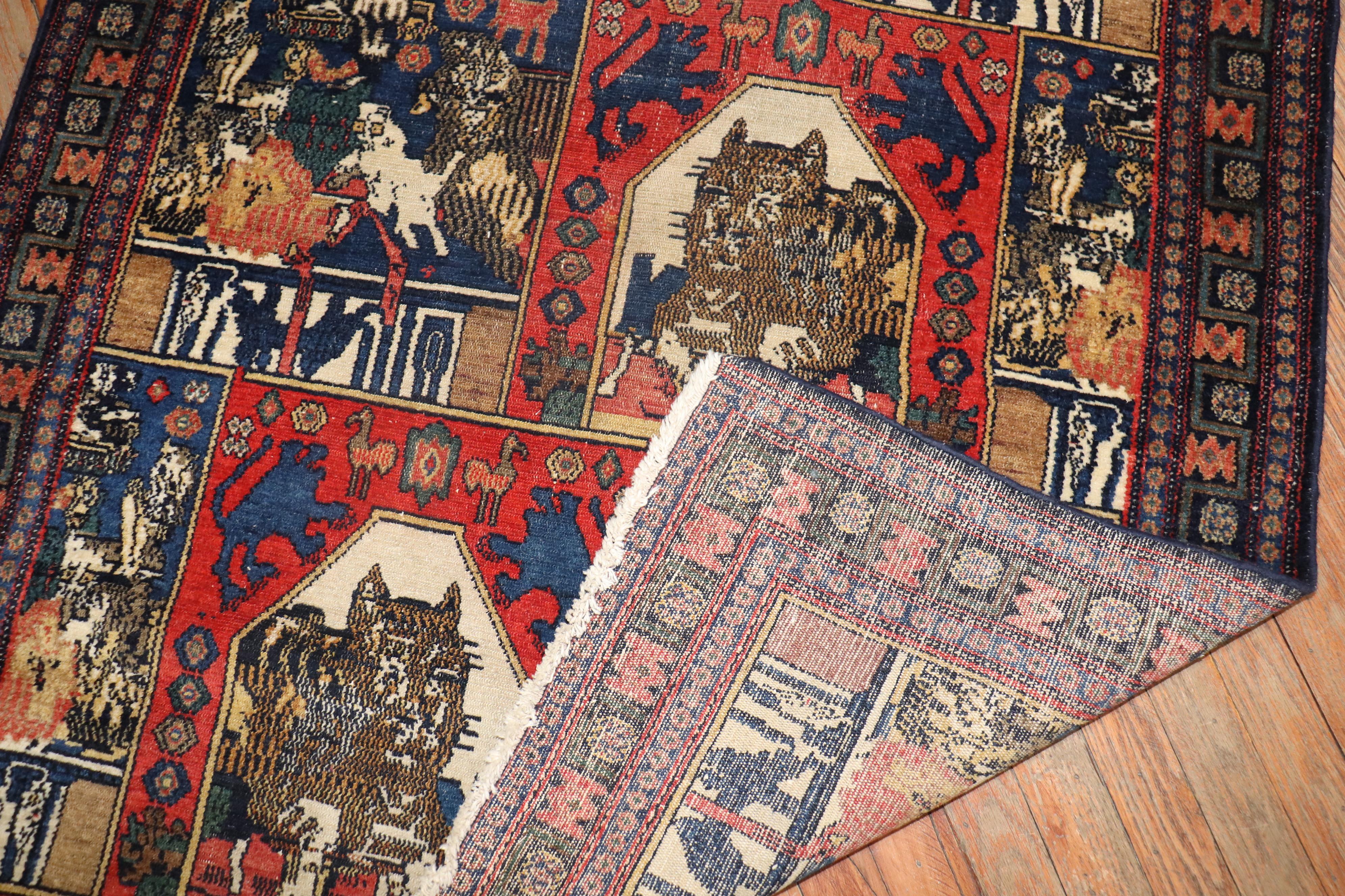 Zabihi Collection Persische Katze Antiker Persischer Senneh Teppich (Wolle) im Angebot