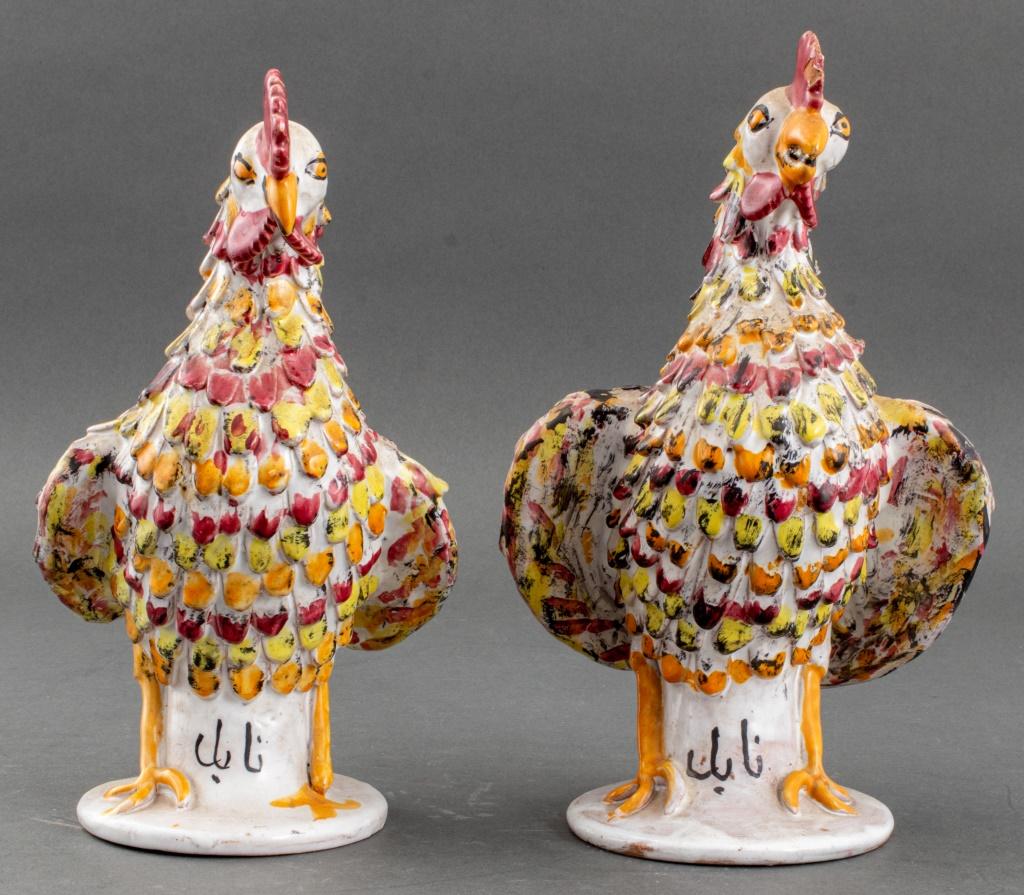 Rustic Persian Ceramic Rooster Sculptures, Pair For Sale