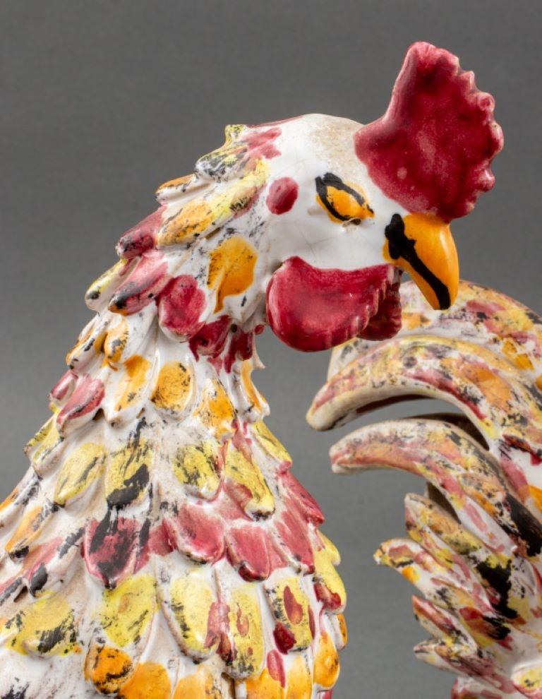 Persian Ceramic Rooster Sculptures, Pair In Good Condition For Sale In New York, NY