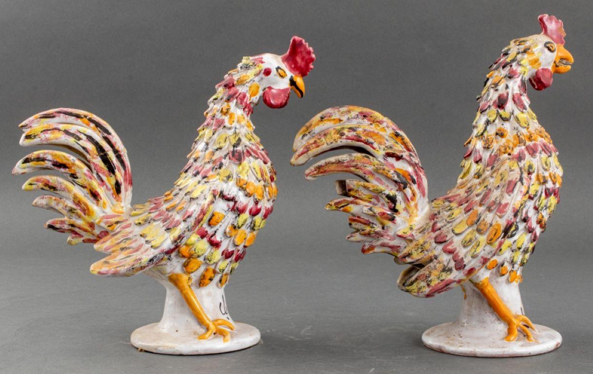 20th Century Persian Ceramic Rooster Sculptures, Pair For Sale