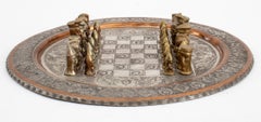Persian Chased Metal Chess Board & Pieces
