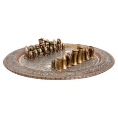 Persian Chased Metal Chess Board & Pieces