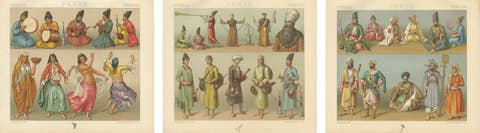 Persian Costume Lithographs, Musicians & Figures, Paris c.1888 Set of 3