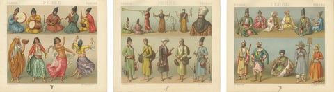 Persian Costume Lithographs, Musicians & Figures, Paris c.1888 Set of 3