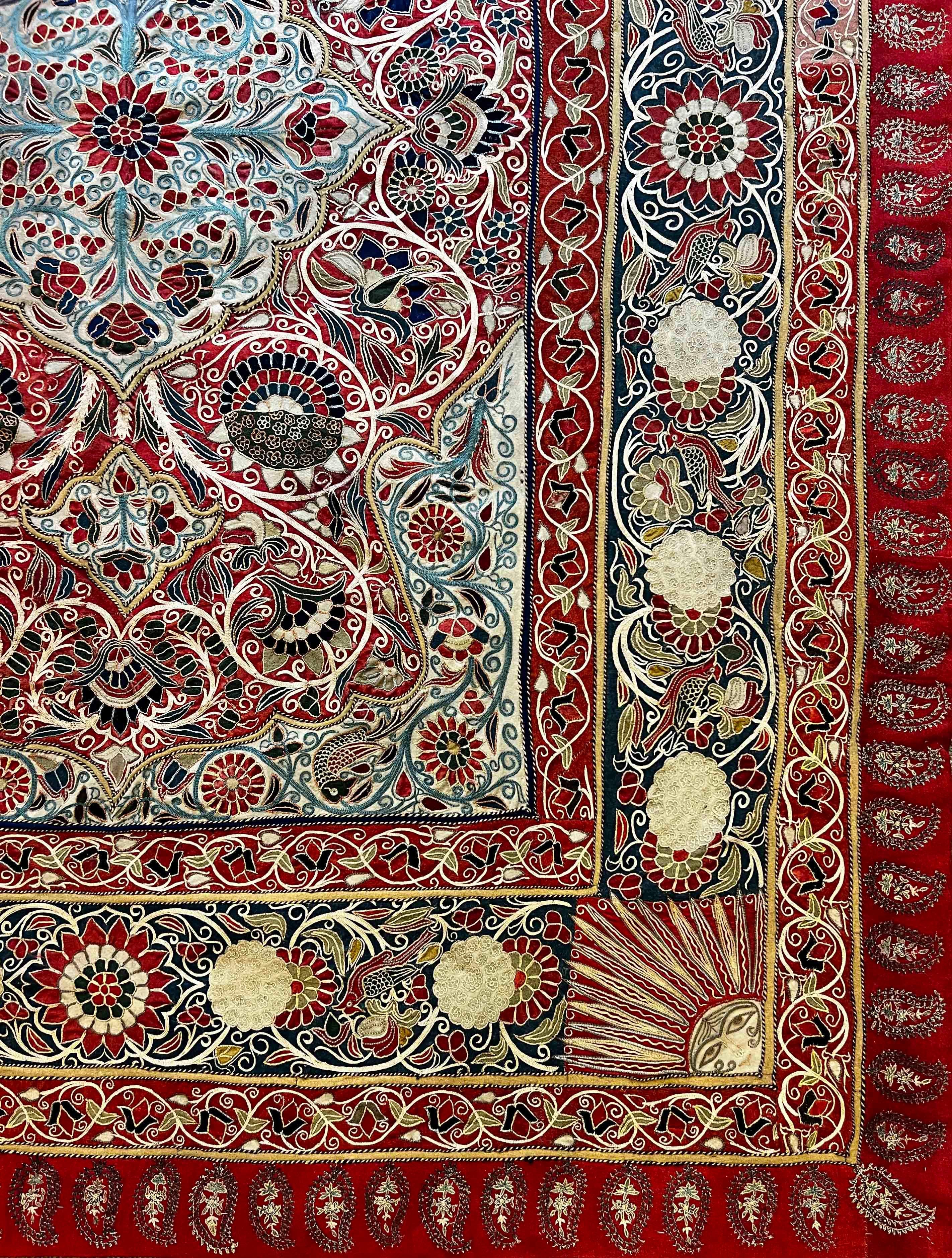 Hand-Crafted Persian Decorative Fabric of 19th century  (RESHT) Rashtidouzi - N°1215 For Sale