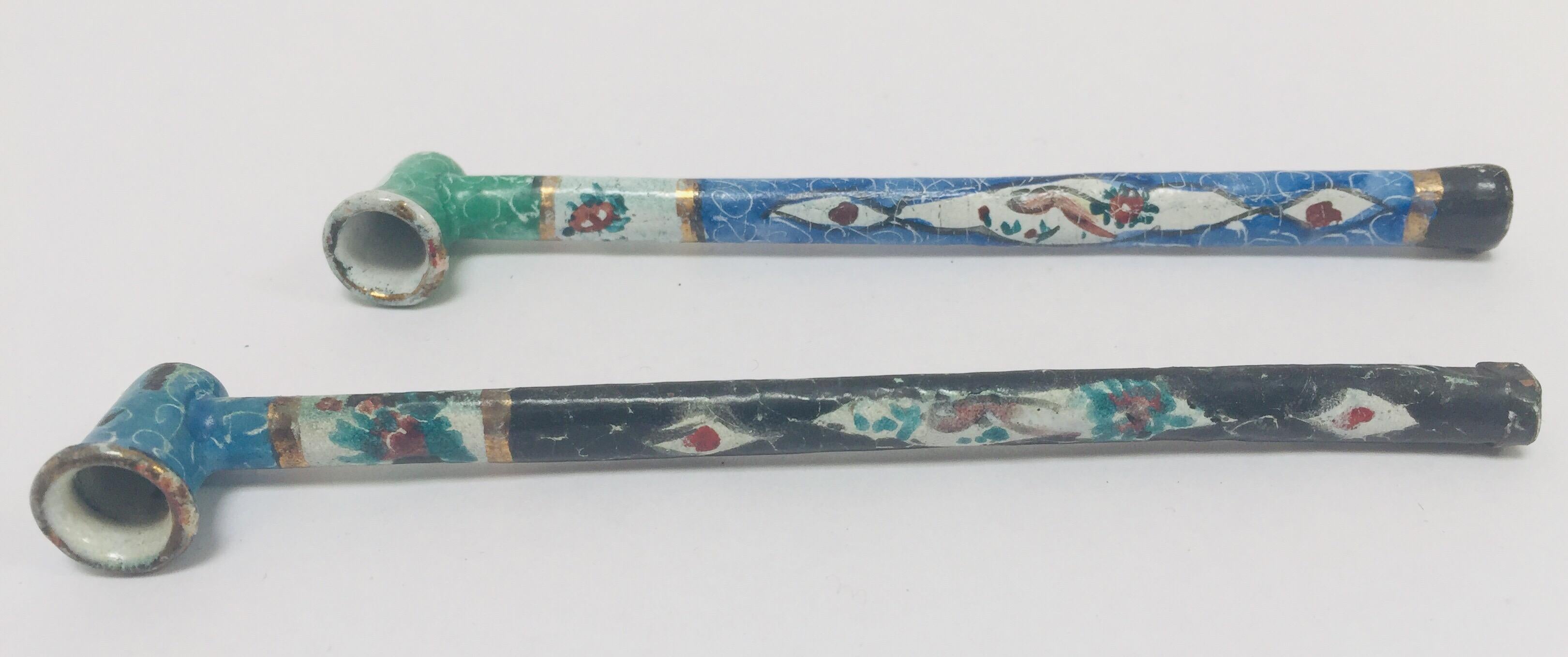 Islamic Persian Decorative Opium Metal Enameled Pipes Hand Painted