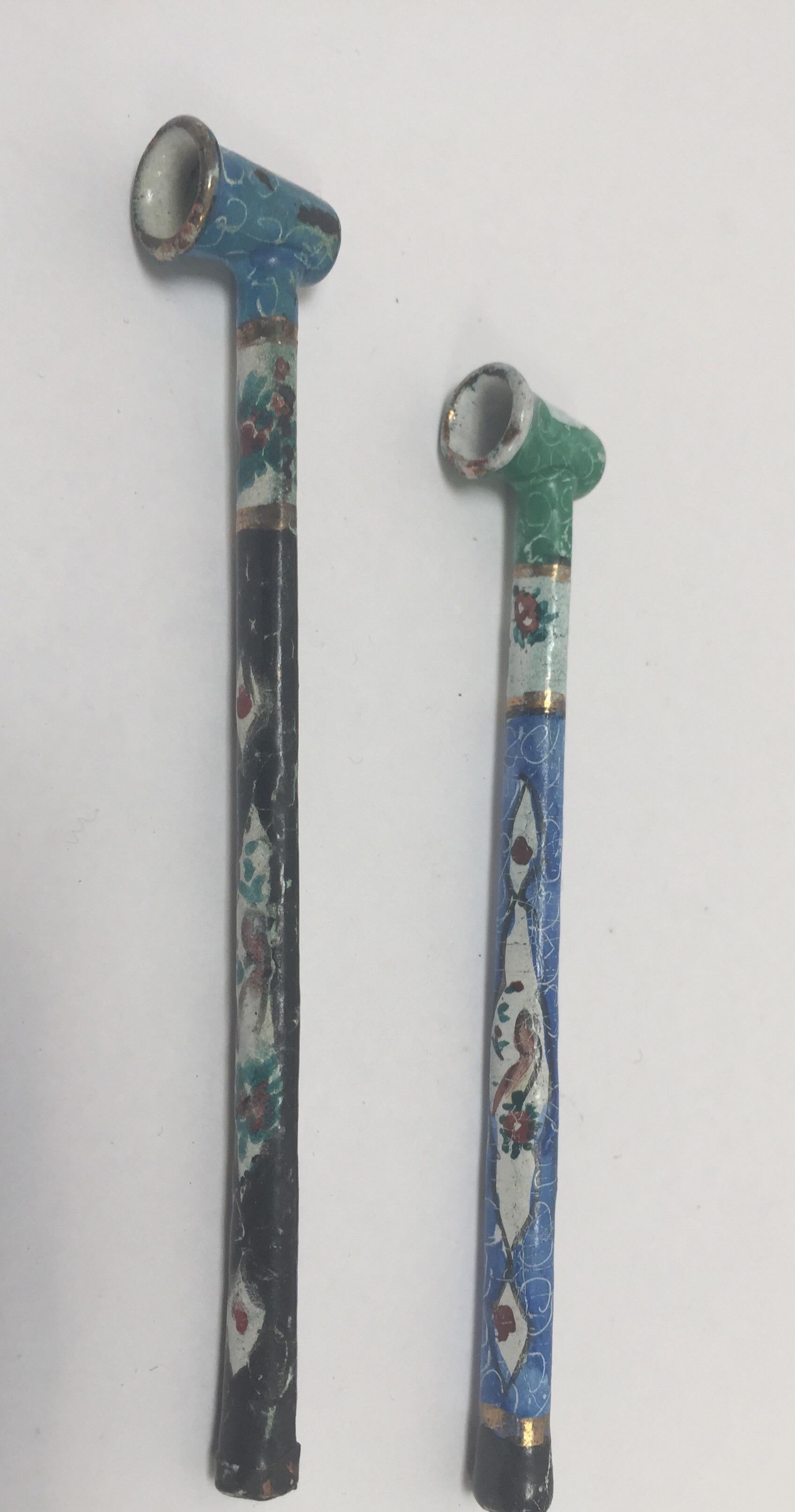 Hand-Painted Persian Decorative Opium Metal Enameled Pipes Hand Painted