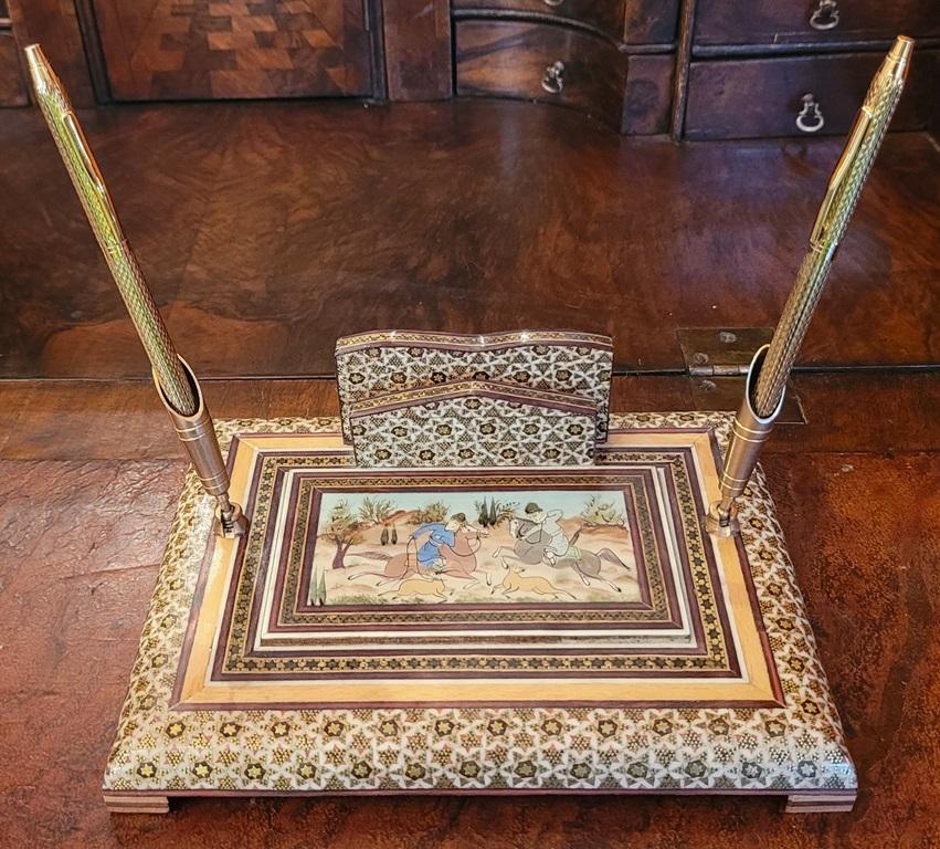 Islamic Persian Desk Set with Khatam Mosaic For Sale