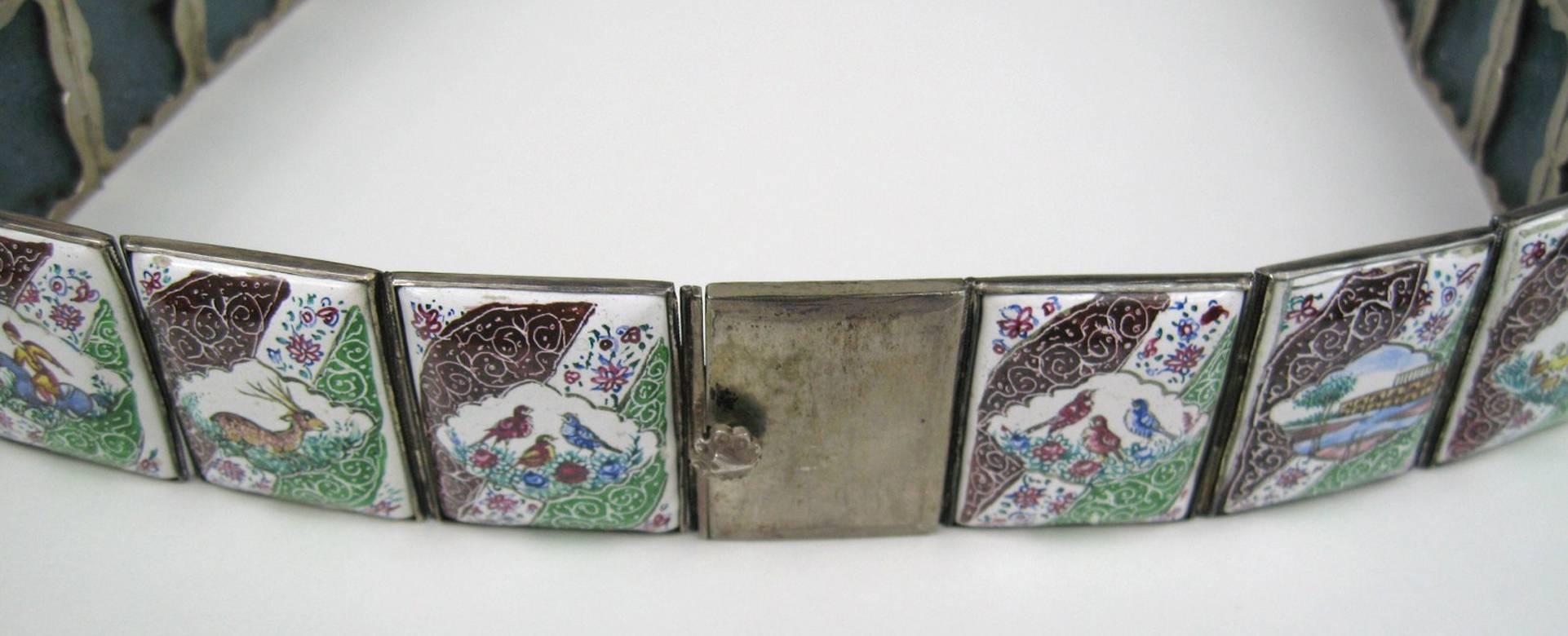 Stunning Hand Painted Tile Belt - Each tile with its silver frame measures 1 inch by 3/4 inch. Measures 29 in long - This rare estate piece is truly a 