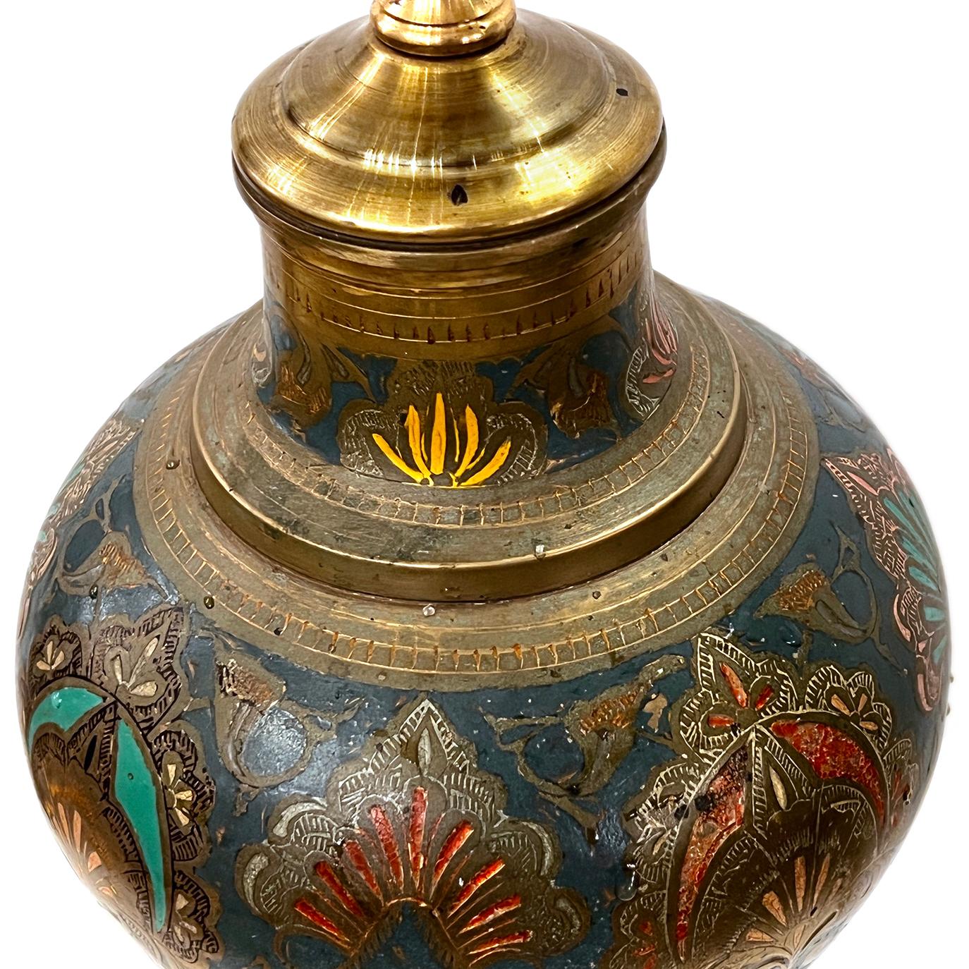 Persian Enameled Lamp In Good Condition For Sale In New York, NY