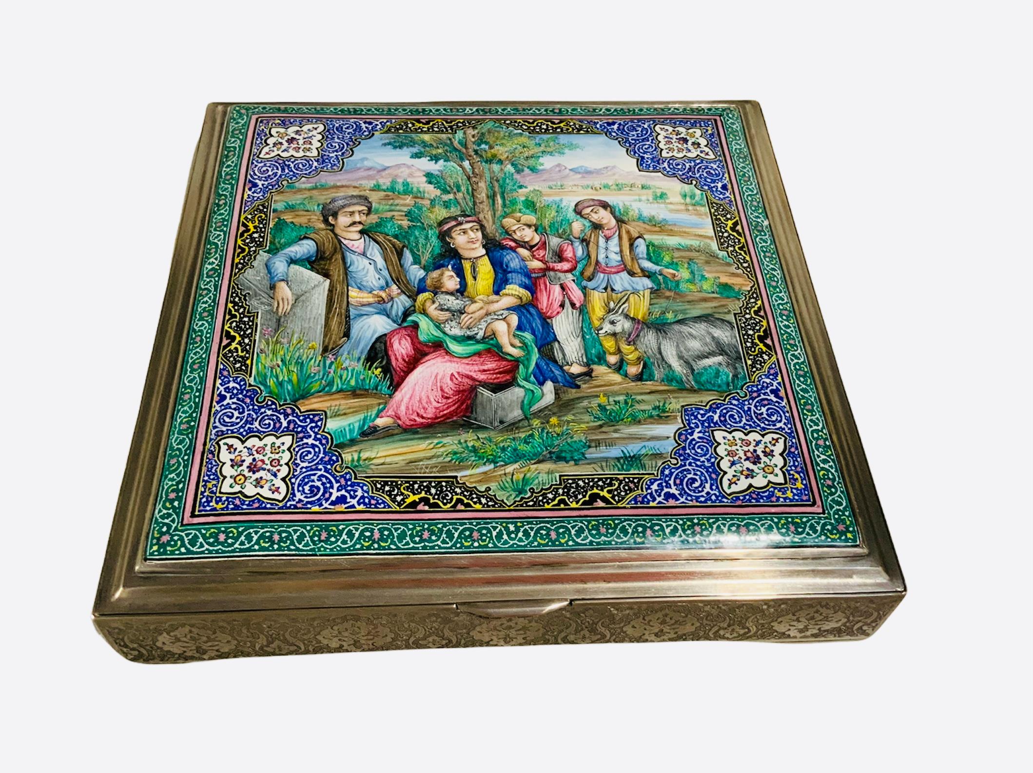 Persian Enameled Painting Silver Box For Sale 5