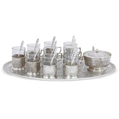 Persian Engraved Glass and Silver Part-Drinks Service