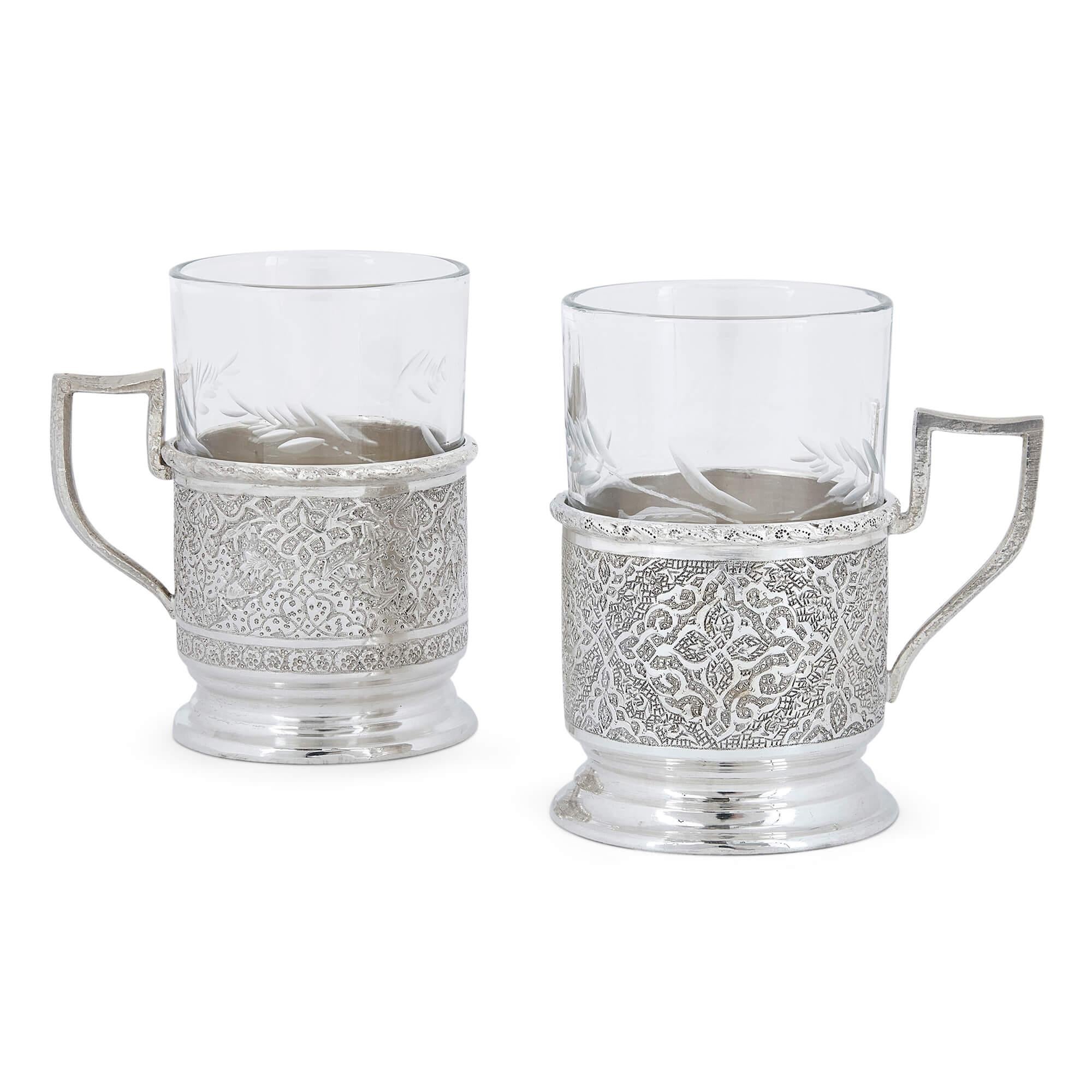 Persian Engraved Glass and Silver Part-Drinks Service  For Sale 1