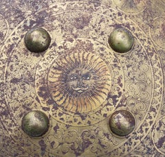 Persian Engraved Iron and Brass Shield Astrological Symbols with Starburst
