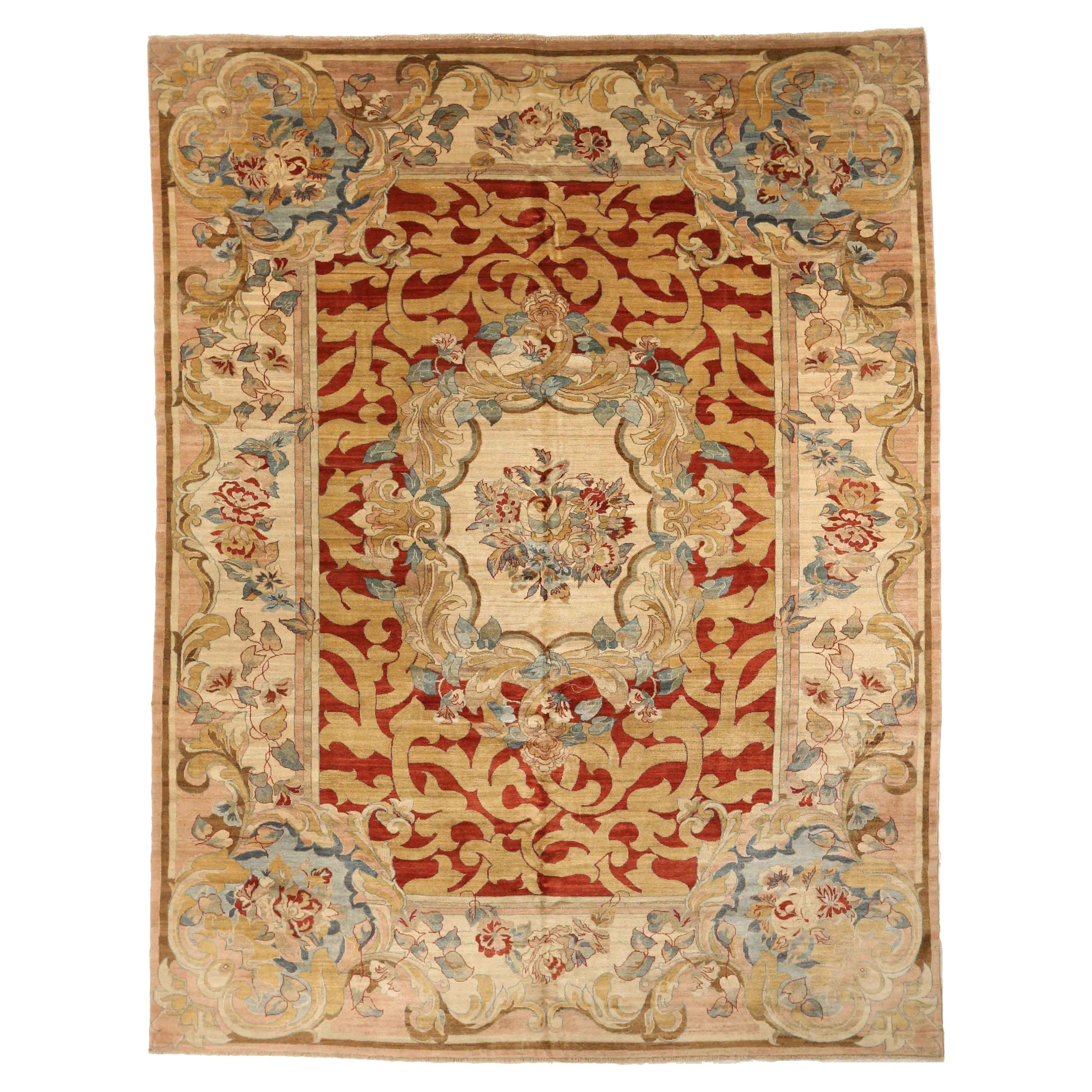 Alfombras Persas Europian Circa 1940 - Lana Azul Marfil Rojo Amarillo 72954 en venta