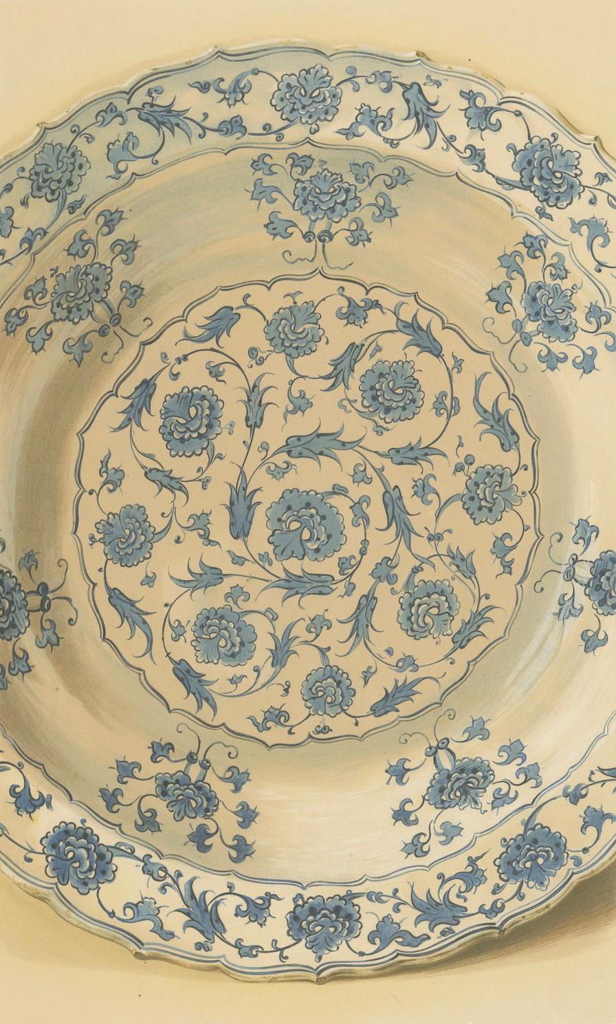 Late 19th Century Persian Faience Dish with Blue Floral Ornamentation – J.Lessing, Berlin 1890 For Sale