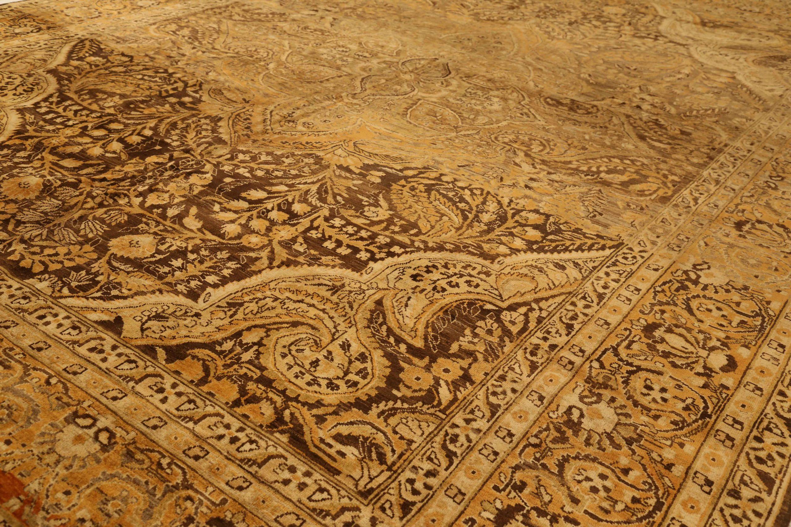 Asiatique Tapis persan Farahan Circa 1880 - Laine Brown Ivoire Jaune 73410 en vente