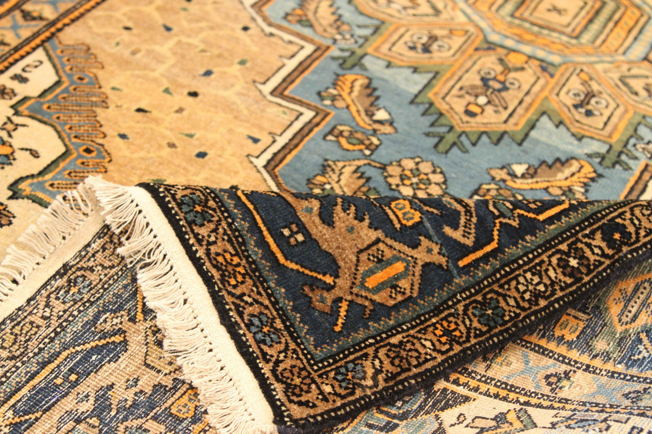 Asian Persian Farahan Small Rug - Wool Blue Navy Blue Yellow 75003 For Sale