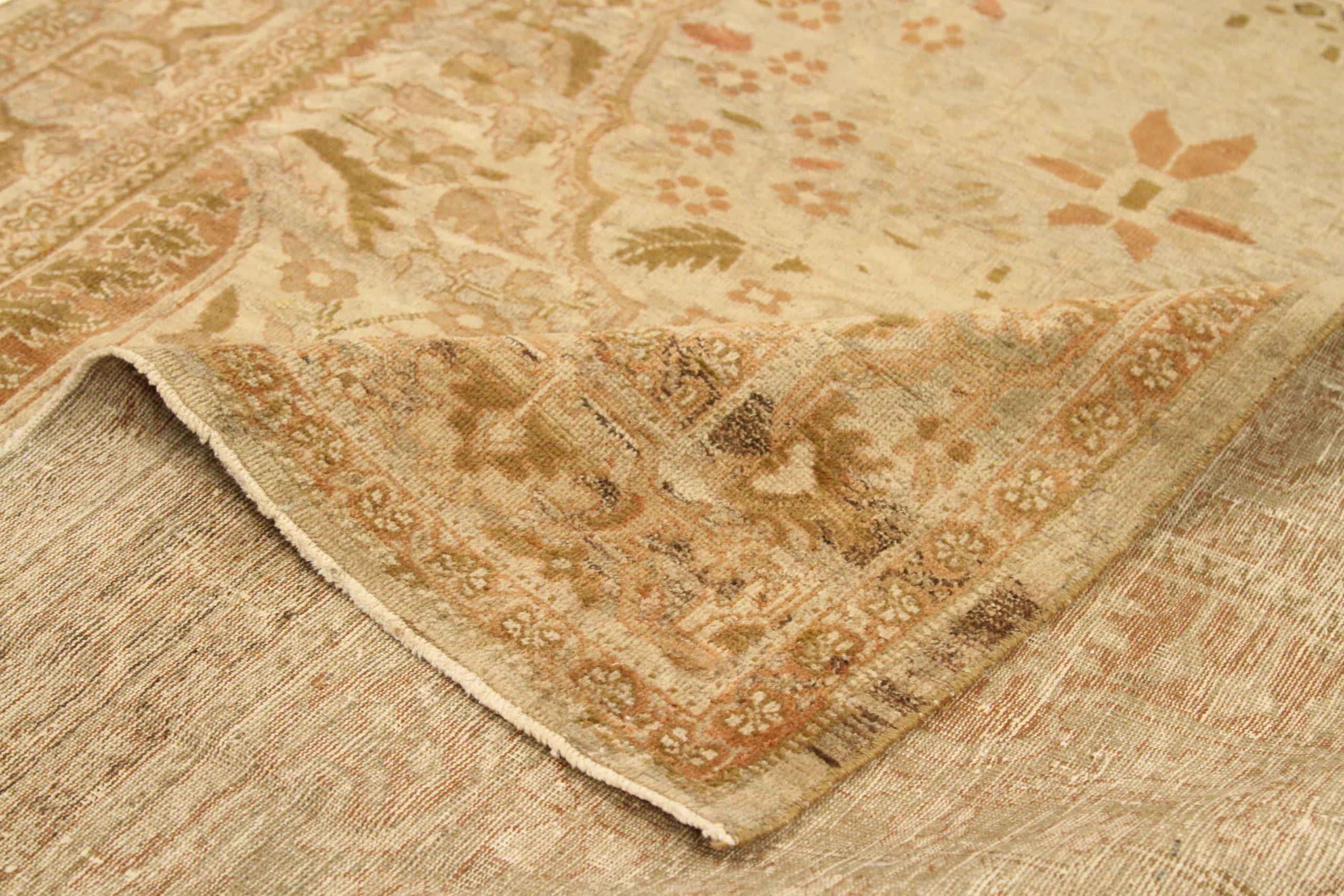 Alfombra Persa Farahan Pequeña - Lana Verde Marfil Diseño Rosa - 75623 Asiático en venta