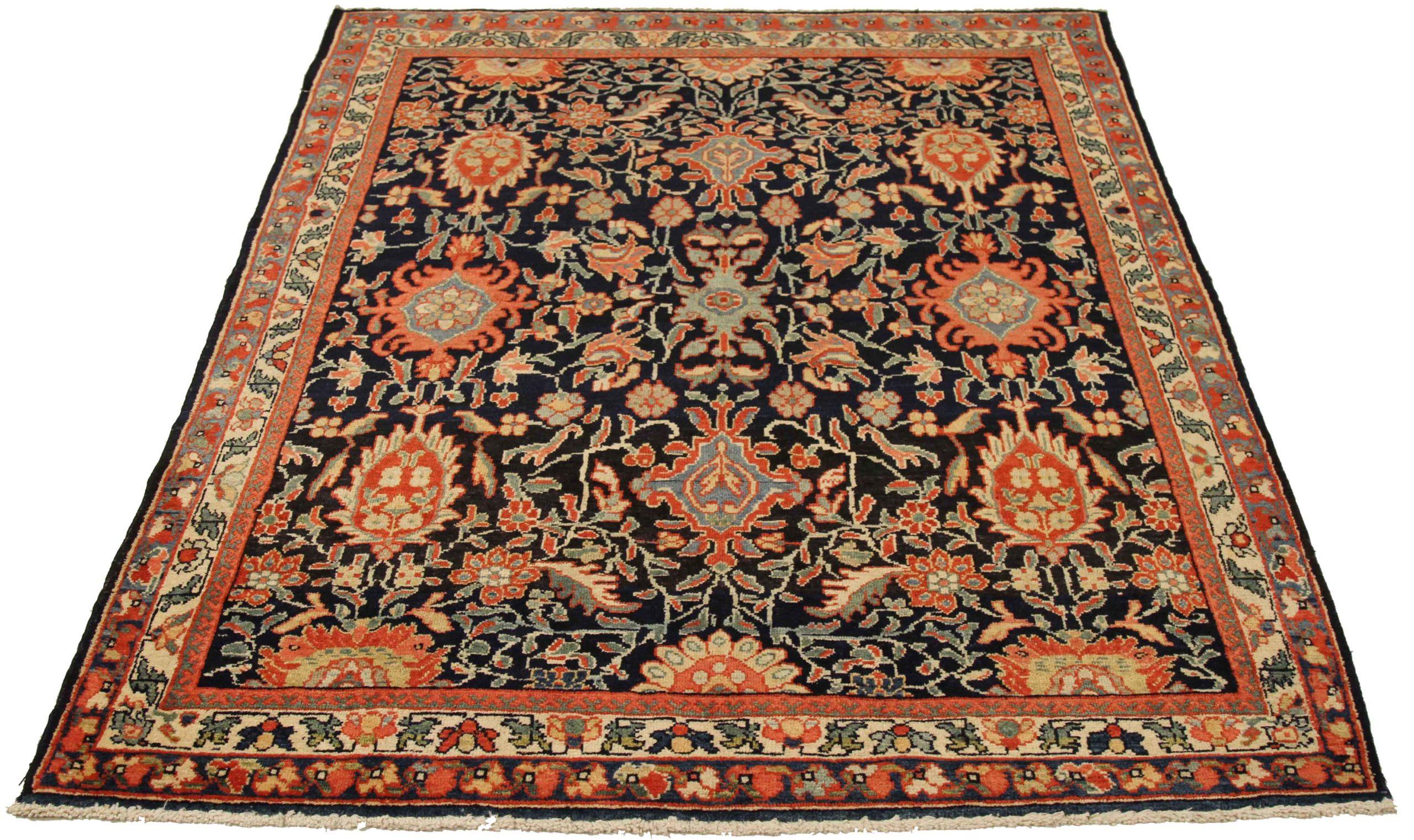 Descubre la elegancia de la Alfombra Persa Farahan Pequeña de Circa 1880. Diseñado con Lana y MarfilAzul MarinoRojo, este diseño exclusivo es perfecto para realzar tu espacio.