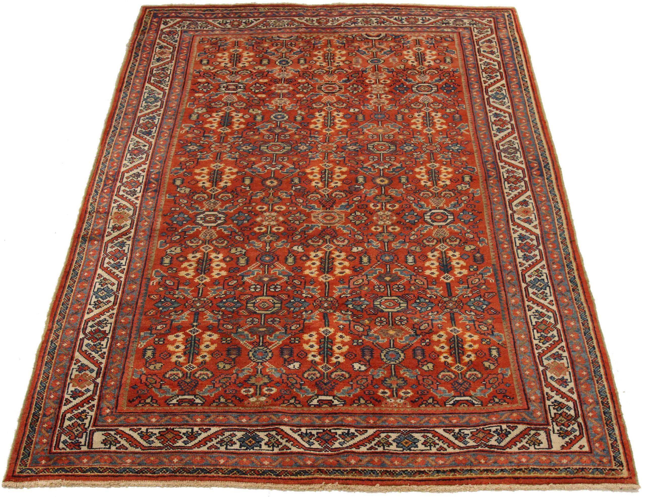 Entdecken Sie die Eleganz des persischen Farahan mit dem kleinen Teppich CIRCA 1880. Dieses exklusive Design aus Wolle und Elfenbeinrot-Gelb ist perfekt, um Ihren Raum zu verschönern.