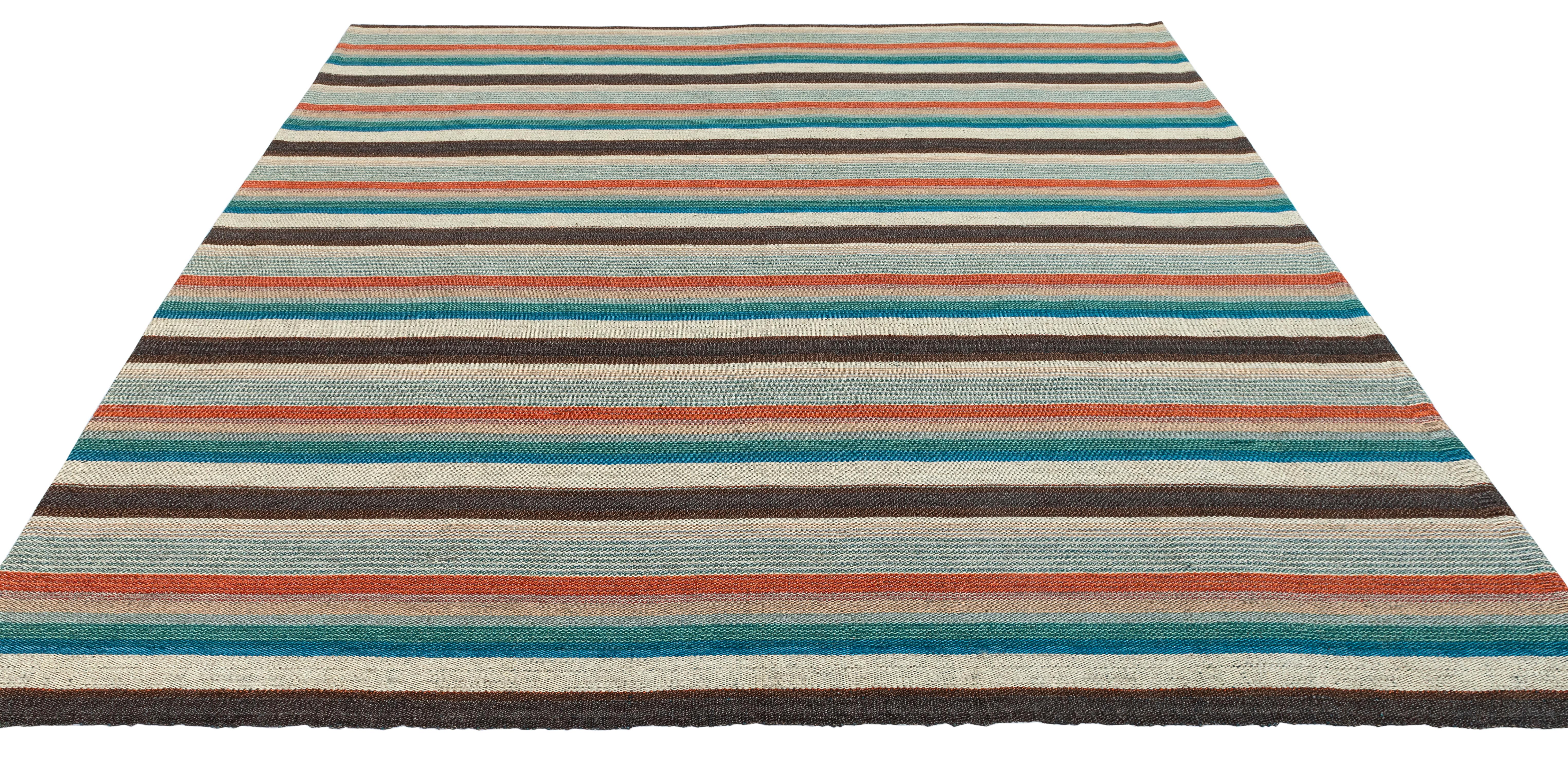 Persischer Flachgewebeteppich - Handgesponnene Wolle, pflanzengefärbt, minimalistisches Design im Angebot 6