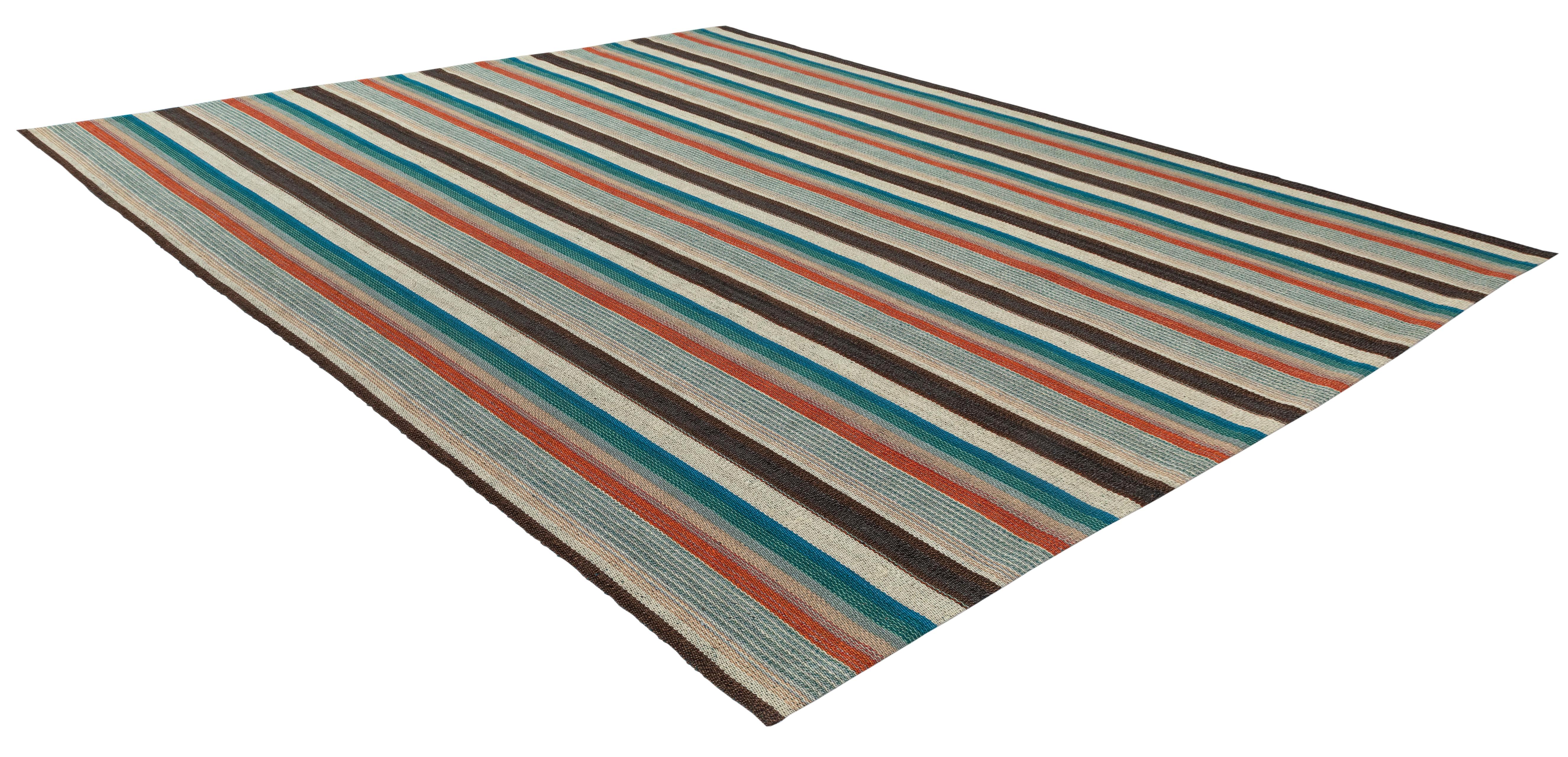 Persischer Flachgewebeteppich - Handgesponnene Wolle, pflanzengefärbt, minimalistisches Design (Handgewebt) im Angebot