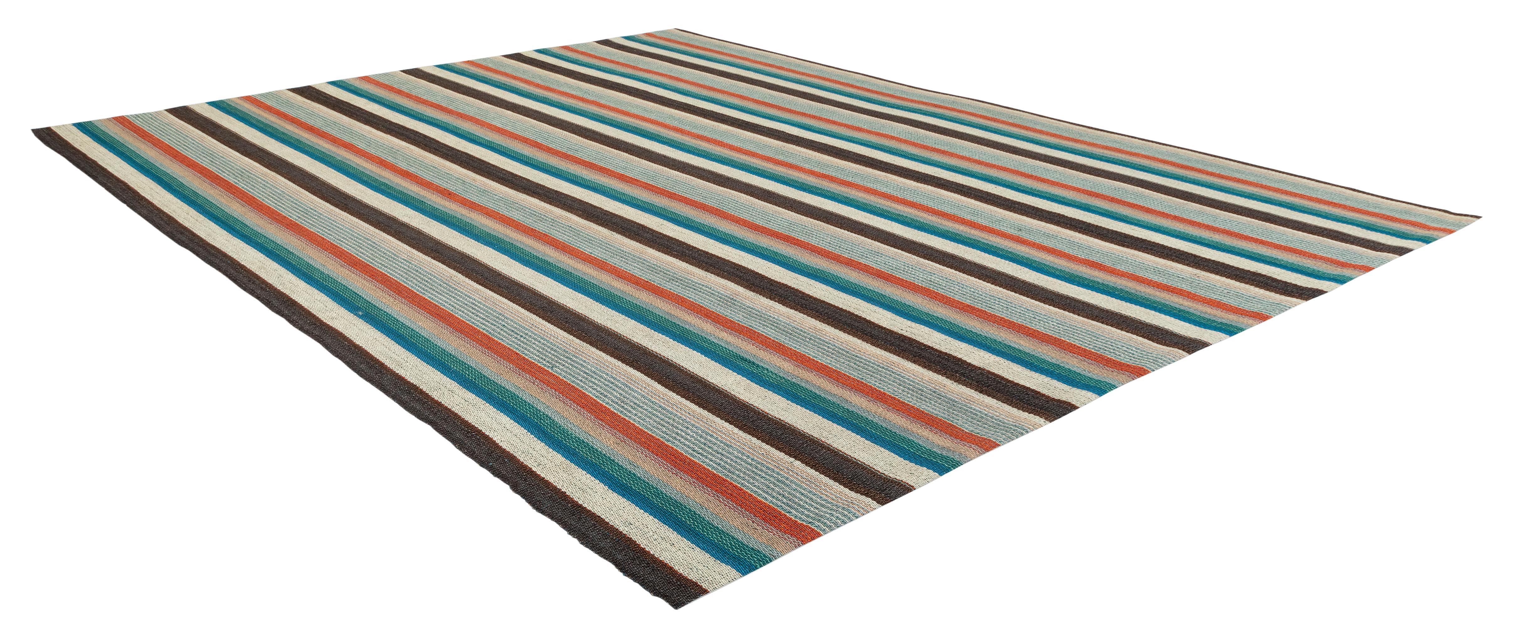 Persischer Flachgewebeteppich - Handgesponnene Wolle, pflanzengefärbt, minimalistisches Design im Zustand „Neu“ im Angebot in New York, NY