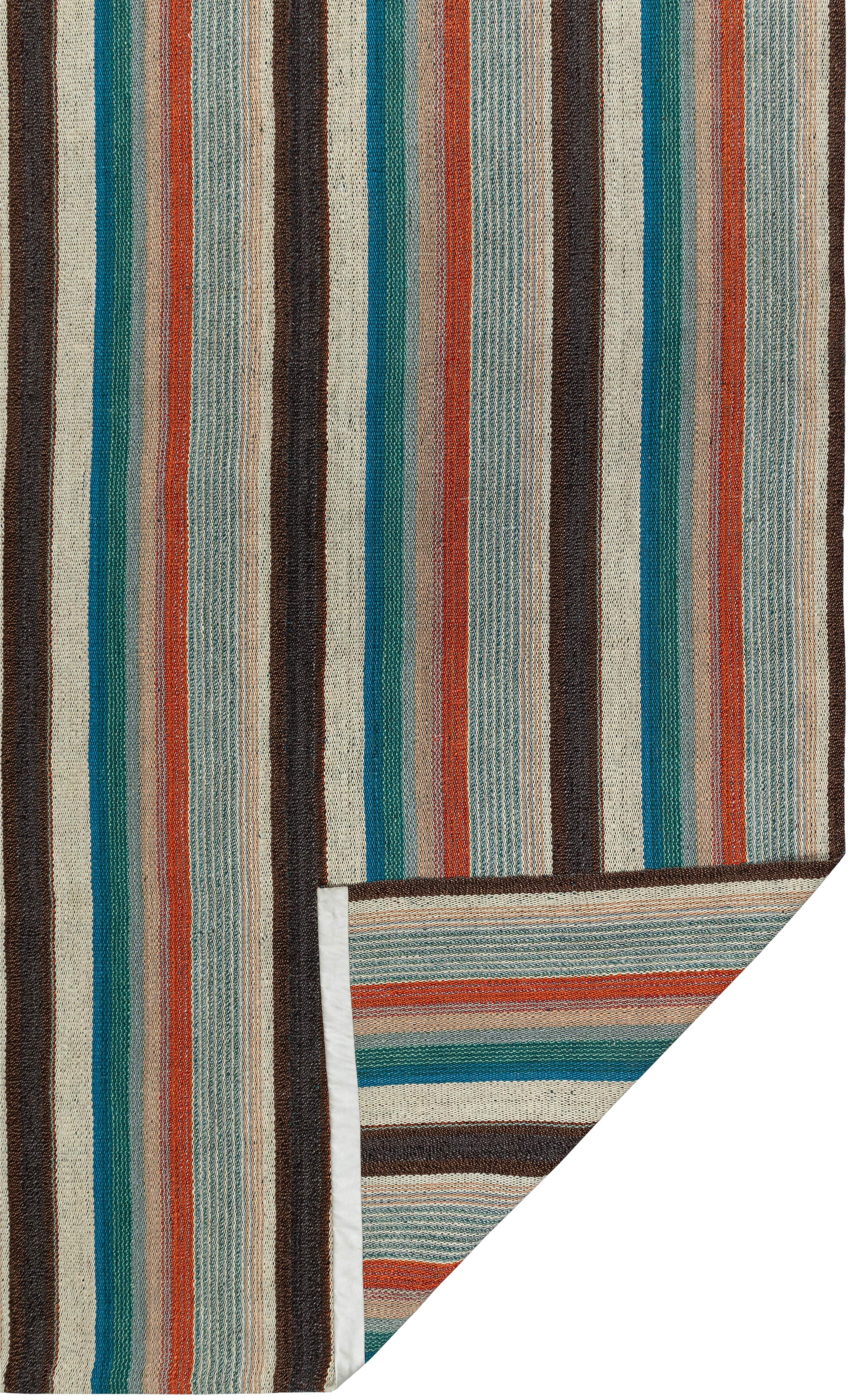 Persischer Flachgewebeteppich - Handgesponnene Wolle, pflanzengefärbt, minimalistisches Design im Angebot 2