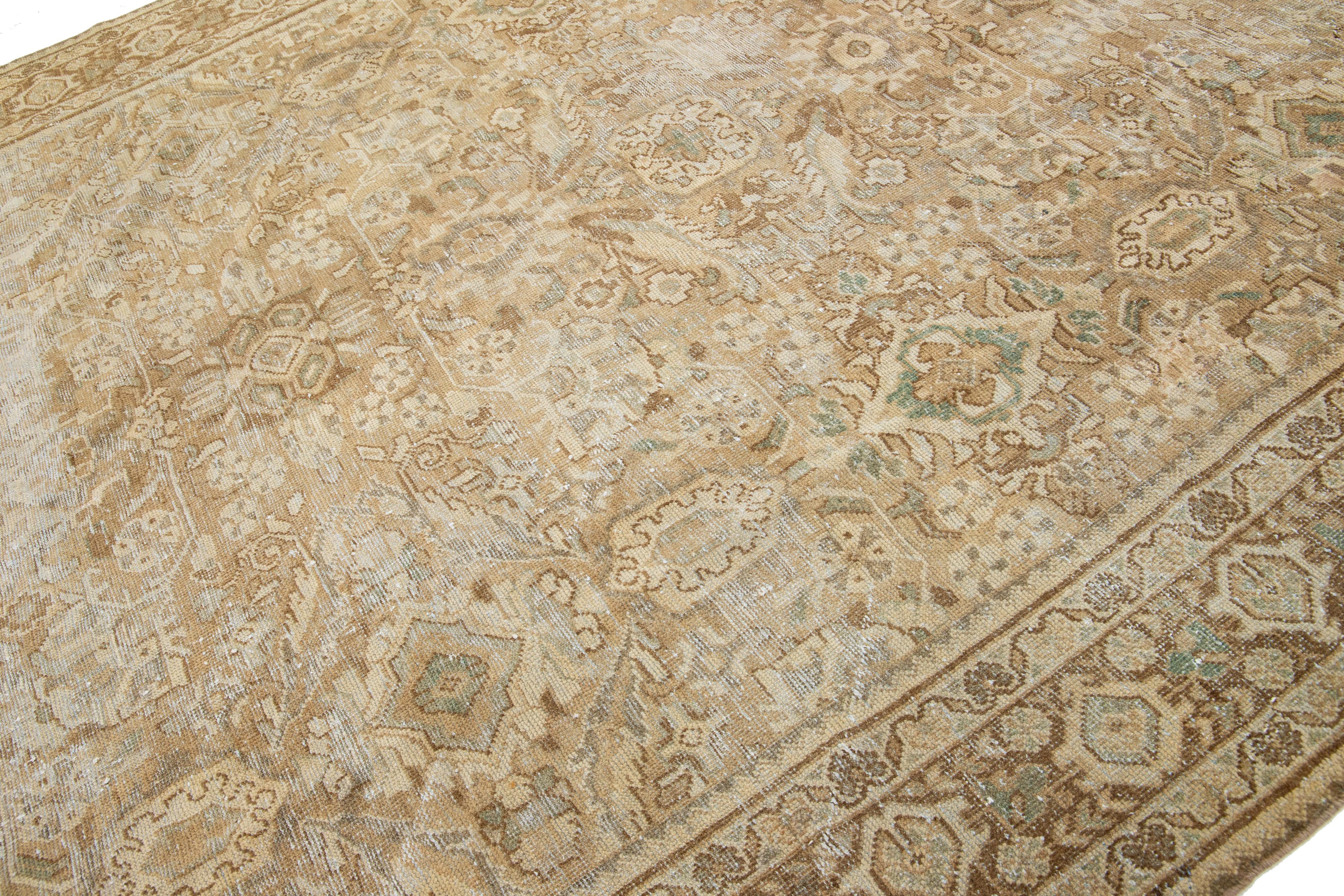 Hand-Knotted Persian Floral Mahal Wool Rug Vintage Handmade With Beige Field For Sale