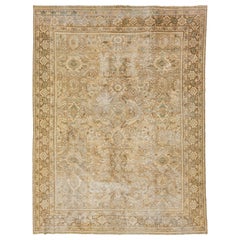 Tapis persan Mahal vintage fait à la main avec champ beige