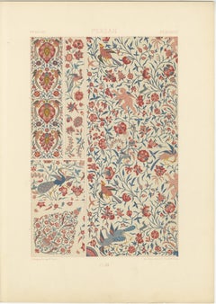 Ornamento floral persa - Litografía antigua de pájaros, querubines y enredaderas, 1869