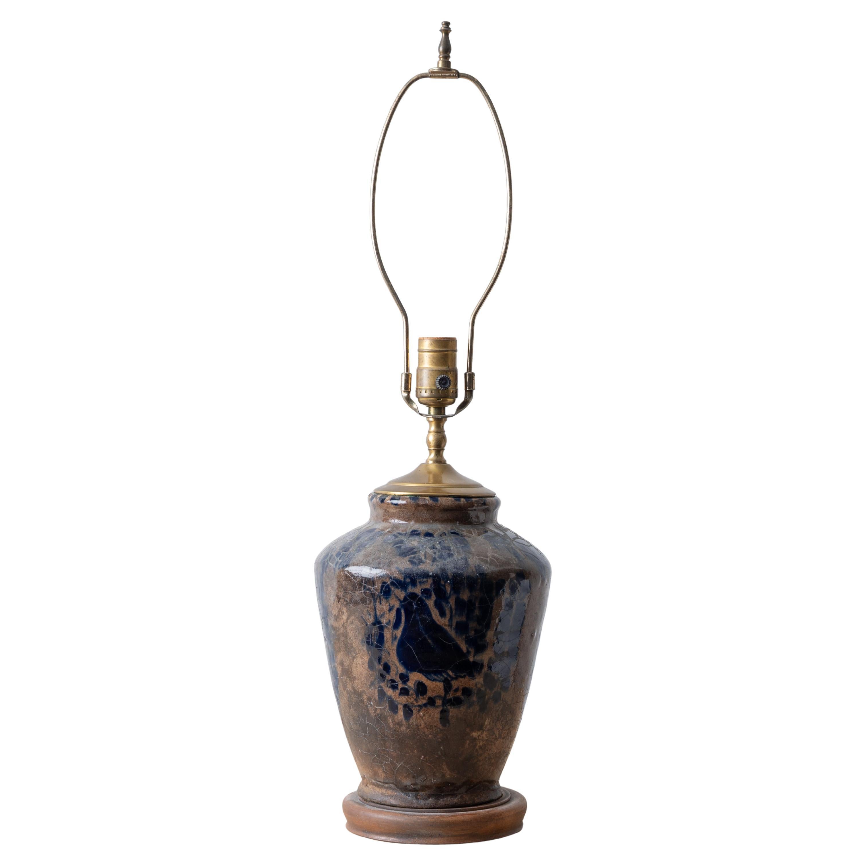 Persian Fritware Jar Mounted as Lamp, Mamluk 16th-17th Century For Sale