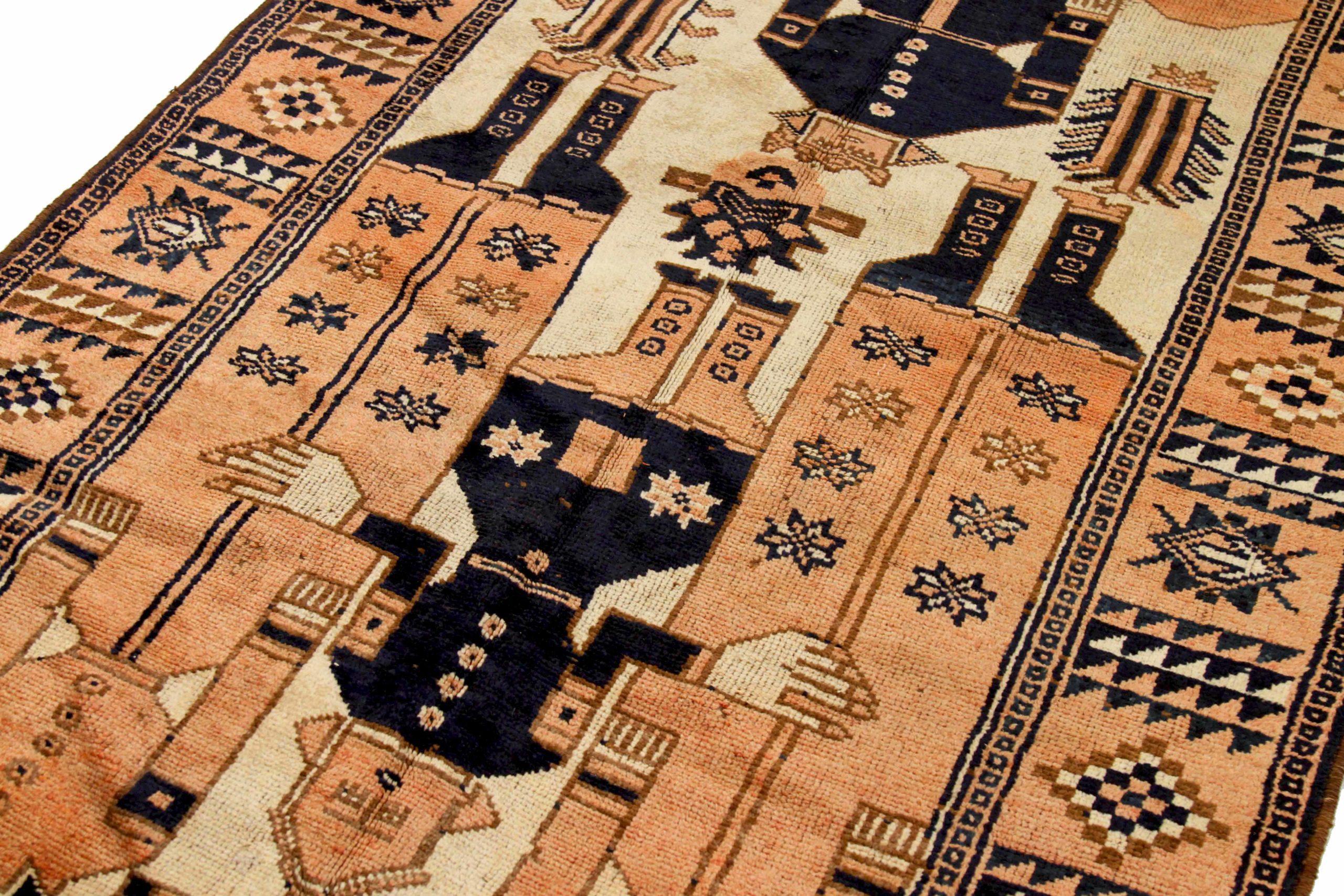 Asiatique Tapis persans Gabbeh - Laine ivoire bleu marine bleu rose 73369 en vente