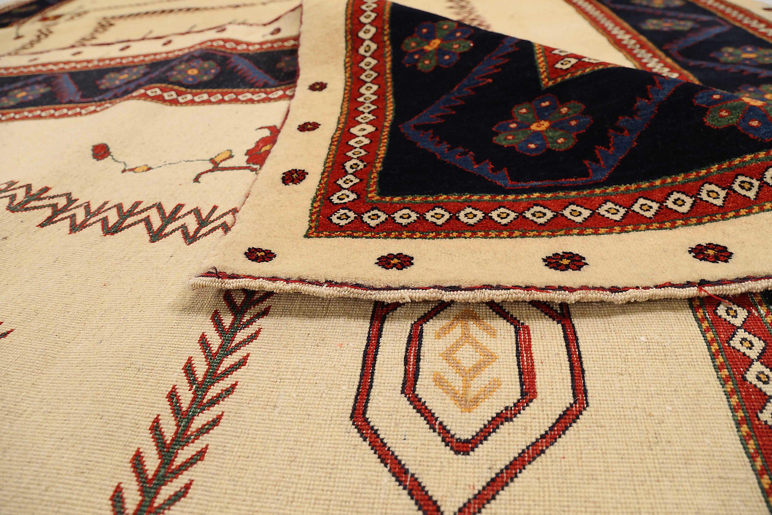 Tappeti persiani Gabbeh Circa 1910 - Lana Nero Avorio Rosso 72325 In condizioni ottime in vendita a Dallas, TX