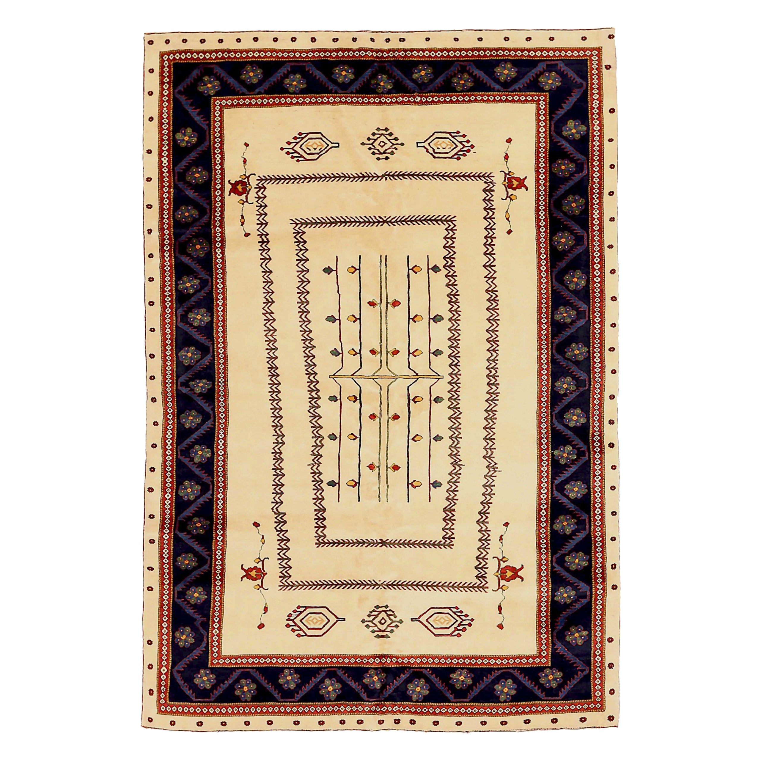 Tappeti persiani Gabbeh Circa 1910 - Lana Nero Avorio Rosso 72325 in vendita