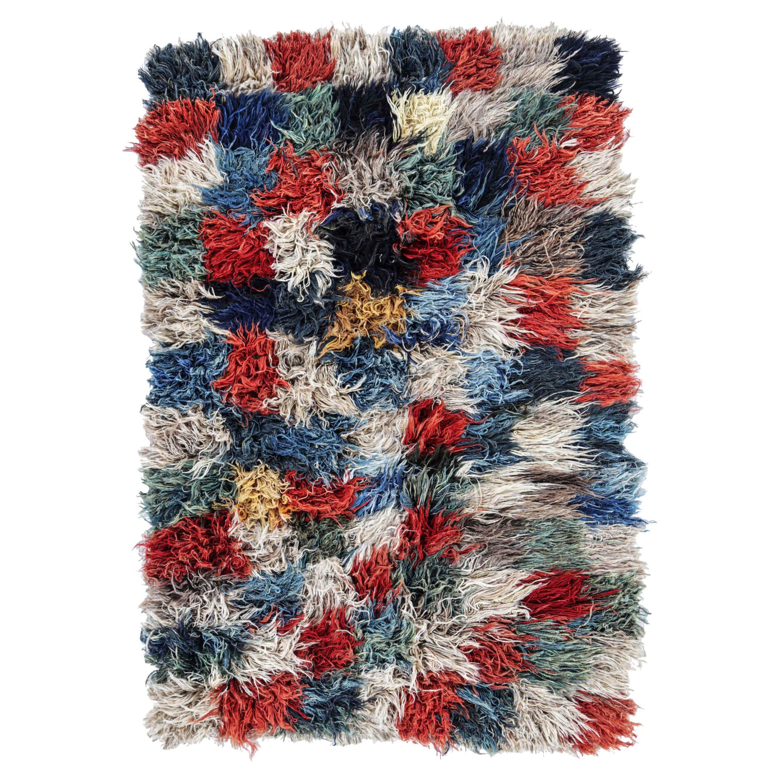 Persian Gabbeh Area Rugs Circa 1910 - Wool Blue Ivory Red Yellow Design - 91260