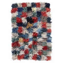 Persian Gabbeh Area Rugs Circa 1910 - Wool Blue Ivory Red Yellow Design - 91260