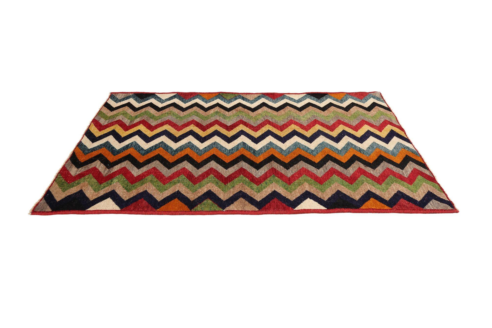 Tribal Persian Gabbeh Area Rugs - Wool Black Blue Brown Ivory Red - 97955 For Sale