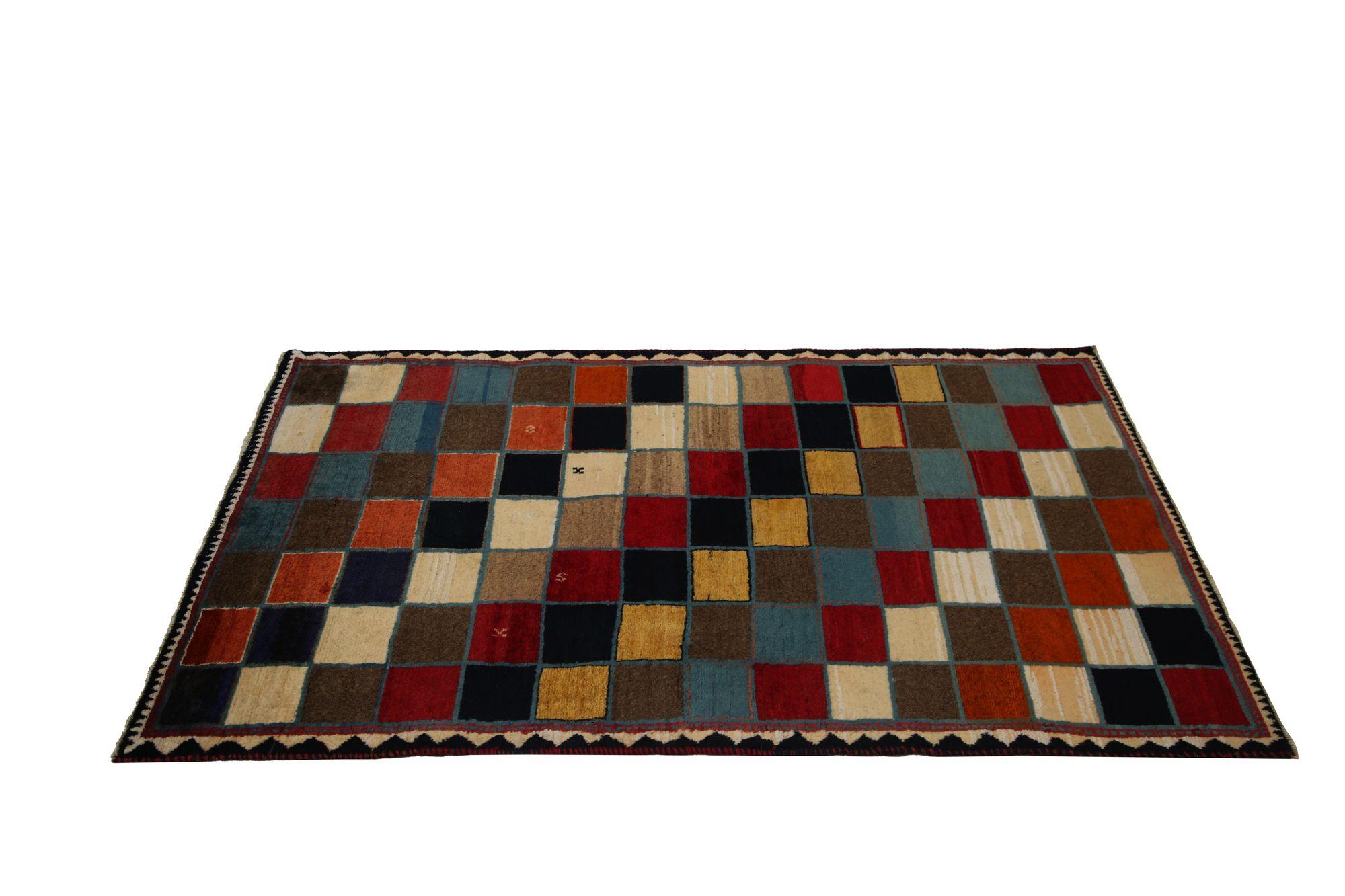 Persische Gabbeh Teppiche - Wolle Schwarz Blau Braun Rot Taupe - 97992 (Irakisch) im Angebot