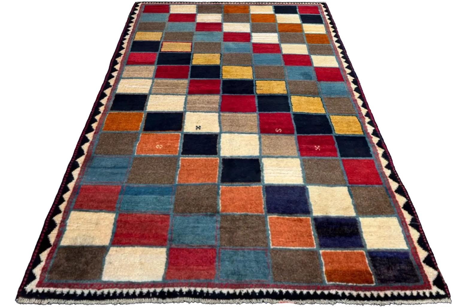 Persian Gabbeh Area Rugs - Wool Black Blue Brown Red Taupe - 97992 In Excellent Condition For Sale In Dallas, TX