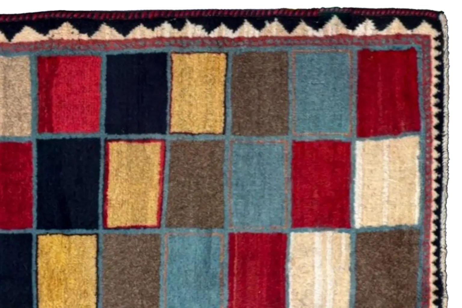 Persian Gabbeh Area Rugs - Wool Black Blue Brown Red Taupe - 97992 For Sale 1
