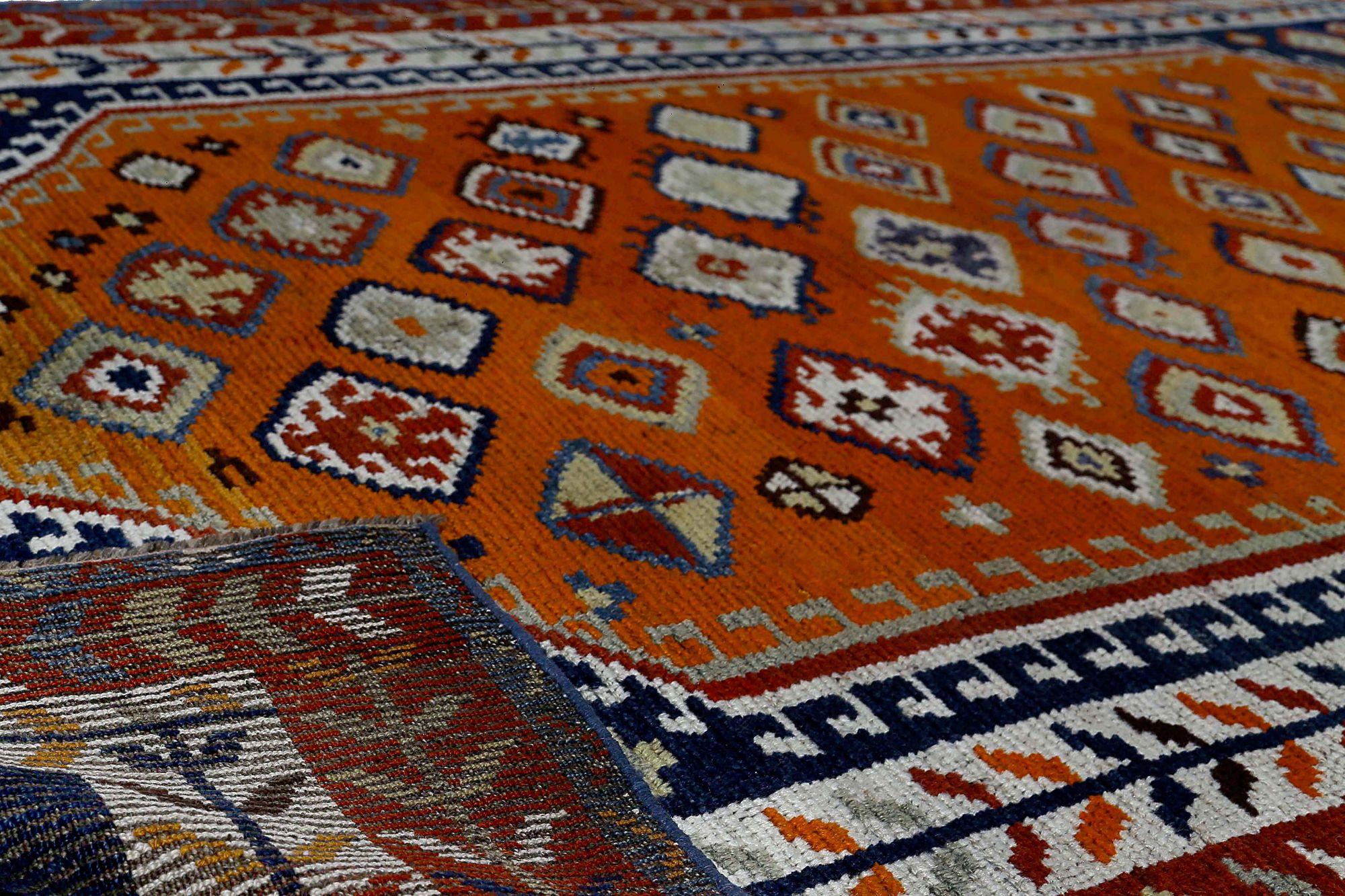Persische Gabbeh-Teppiche - Wolle Blau Elfenbein Orange Rot Design - 97927 (Stammeskunst) im Angebot