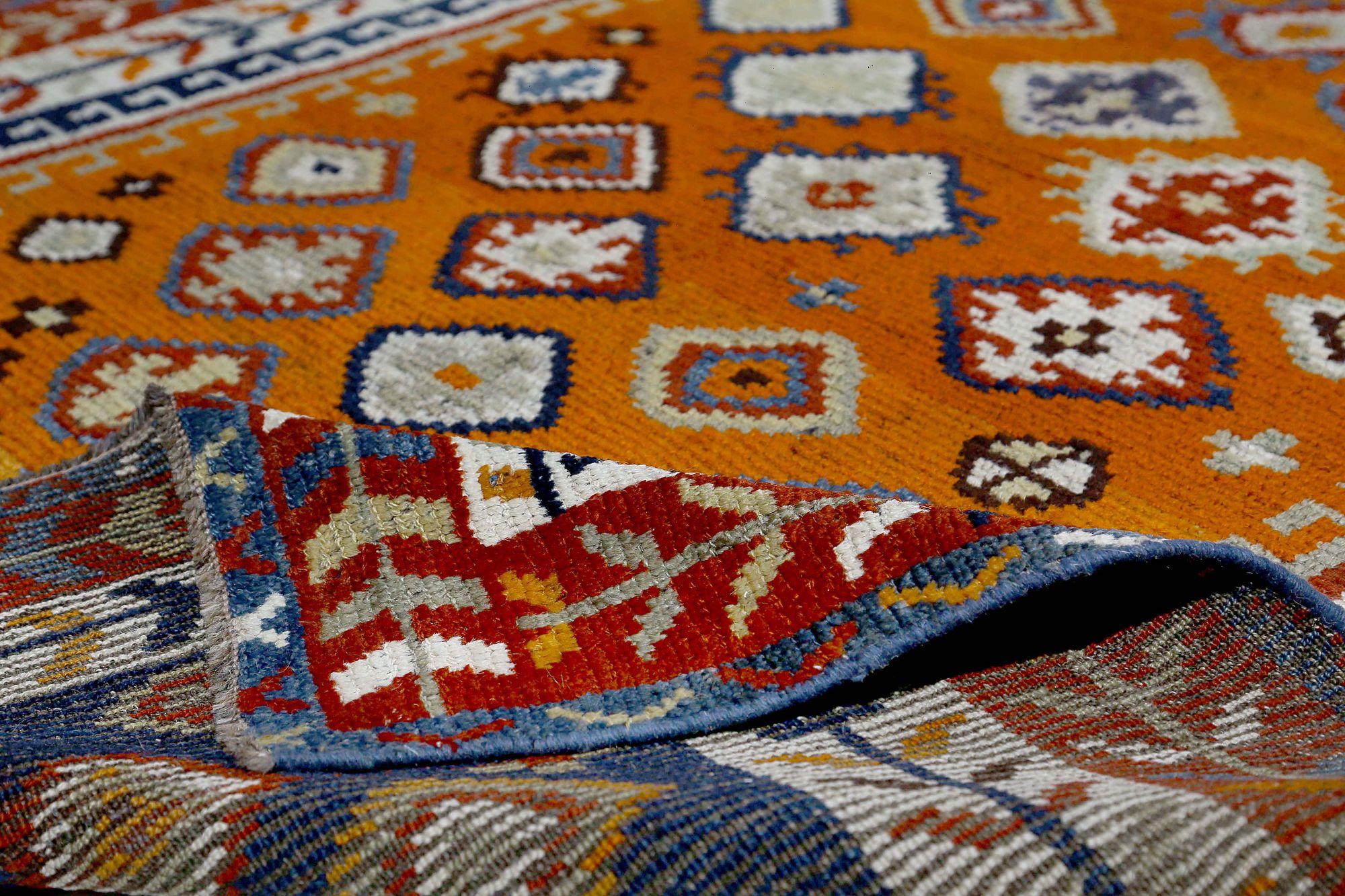 Persische Gabbeh-Teppiche - Wolle Blau Elfenbein Orange Rot Design - 97927 (Irakisch) im Angebot