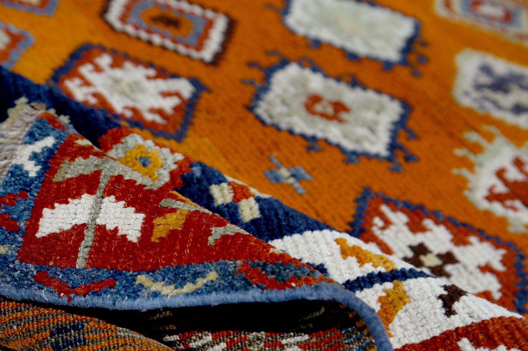 Persische Gabbeh-Teppiche - Wolle Blau Elfenbein Orange Rot Design - 97927 im Zustand „Hervorragend“ im Angebot in Dallas, TX