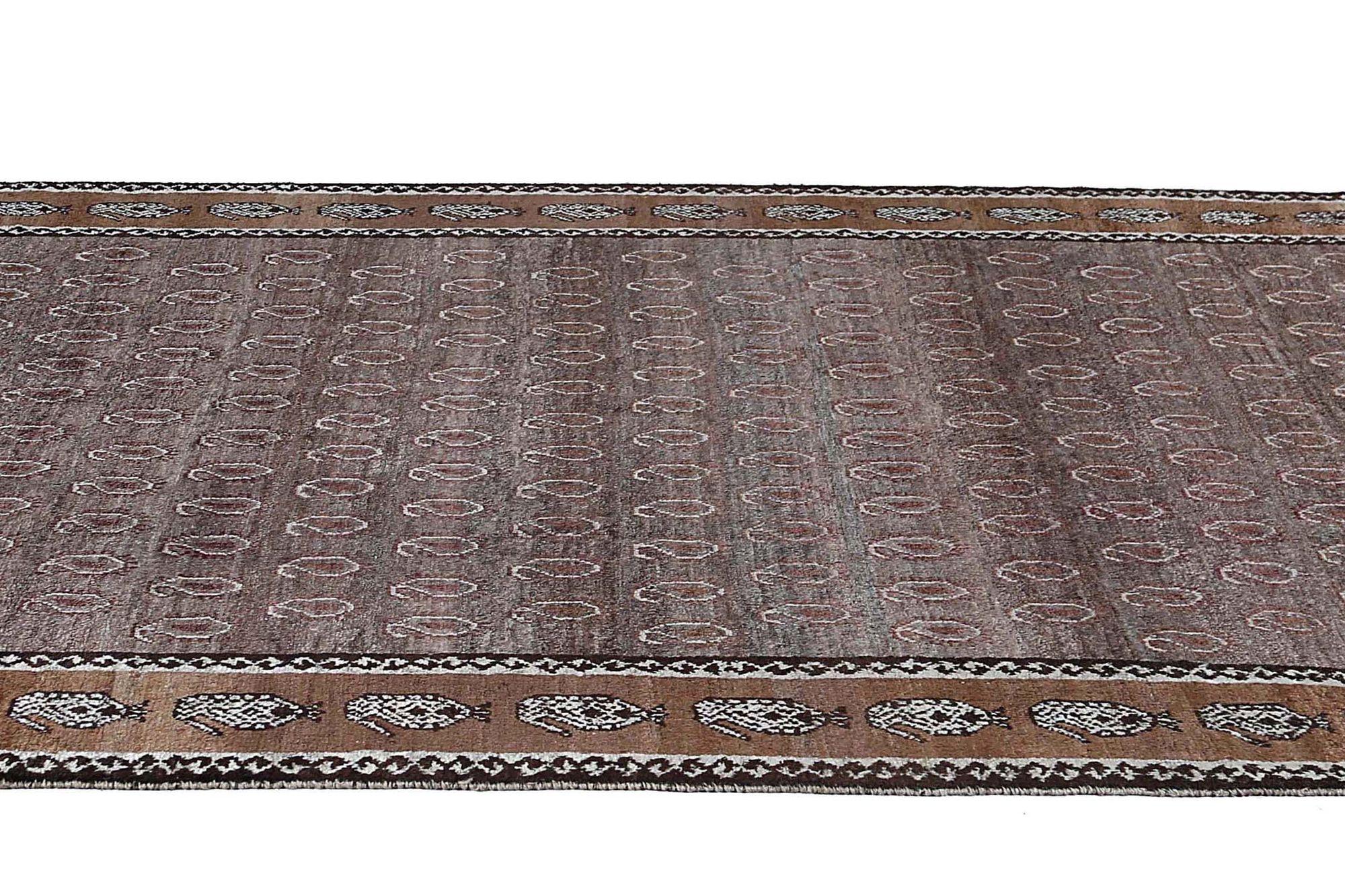 Persische Gabbeh Teppiche - Wolle Braun Elfenbein Taupe Design - 97905 (20. Jahrhundert) im Angebot