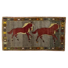 Persian Gabbeh Rug (186cm x 100 cm, horse motif, grey-brown, new)
