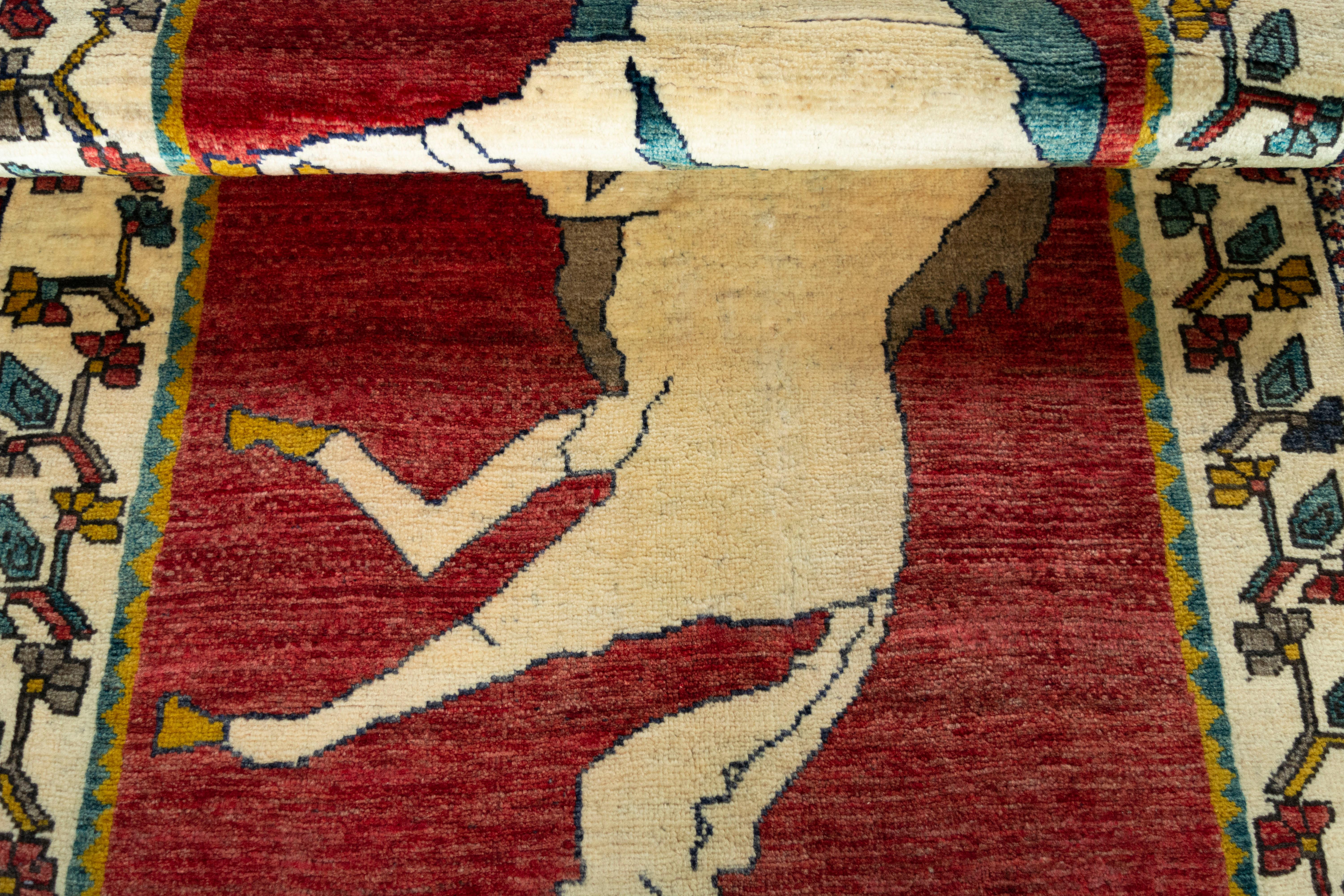 Persian Gabbeh Rug (217cm x 115 cm, horse motif, red, new) For Sale 2